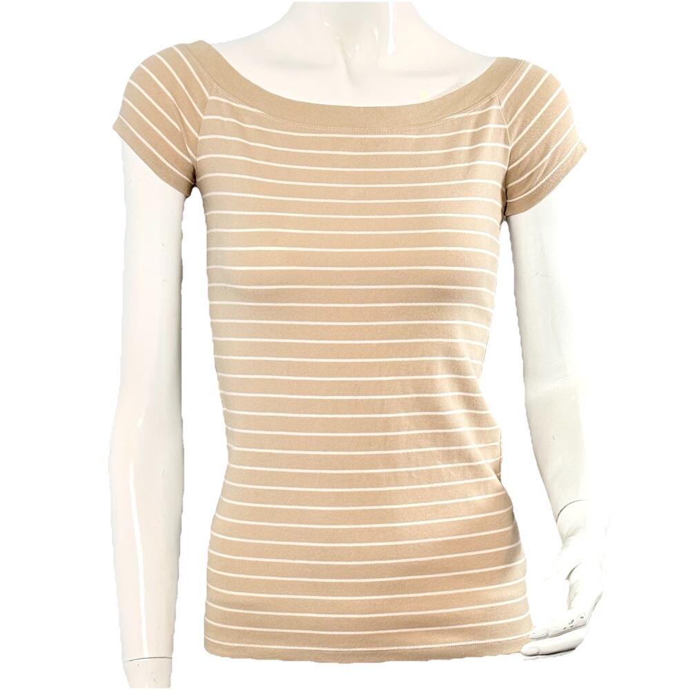 Lauren Ralph Lauren Striped Boat Neck Tshirt. Beige and White. PXS. NWOT